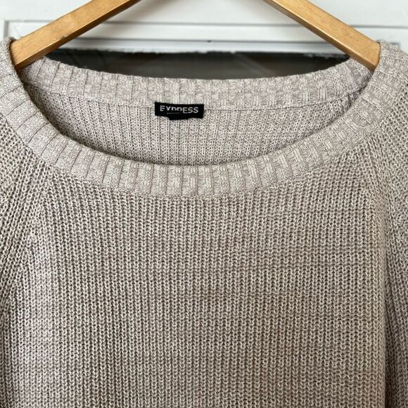 Express Beige Long Sleeved Crew Neck Sweater, Side slits, Large - Picture 3 of 8